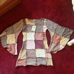 Patchwork Bell Sleeve Mini Dress